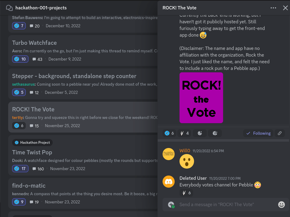Rebble hackathon project threads example