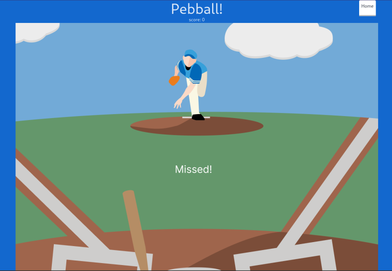'Missed!' Screen when the ball is not hit by the Watchapp after 10 seconds